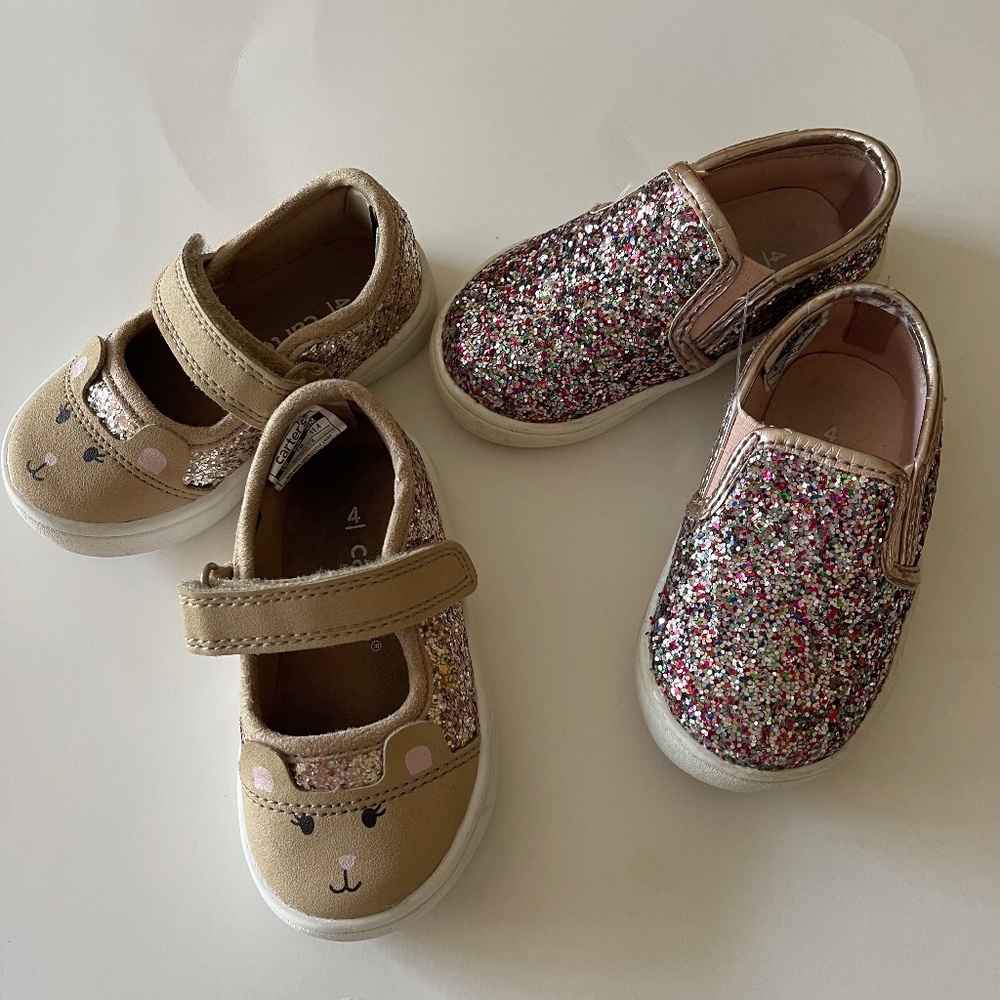 2 pairs Carter’s sneakers  Toddler Girls Size 4